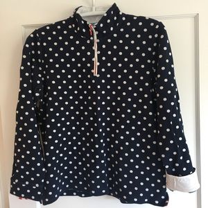 Orvis navy and white polka dot long sleeve zip up